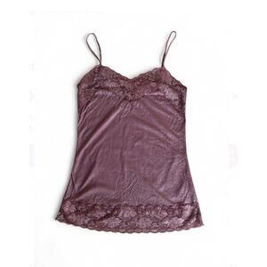 NWT Vanity Y2K Lace Trim Long Camisole Size Medium Metallic Purple Fairy Grunge